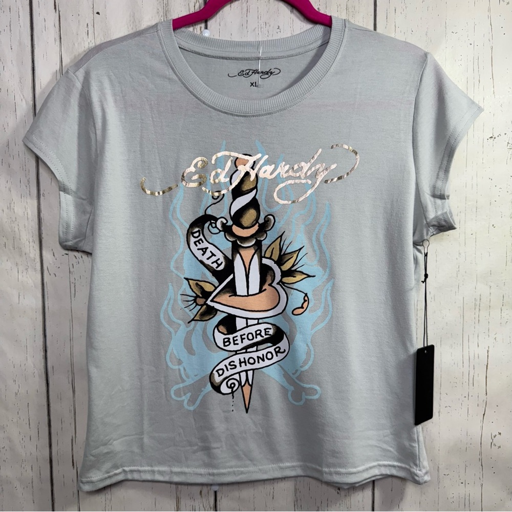 Ed Hardy Death Before Dishonor Graphic Tee XL Tattoo Style Y2K Streetwear Punk
